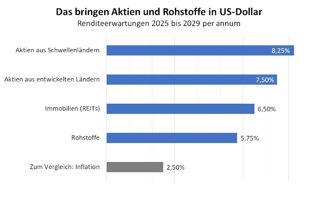 Das bringen Aktien und Rohstoffe in US-Dollar